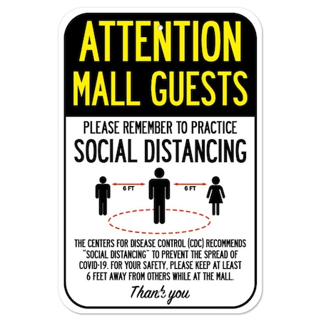 Signmission Public Safety Sign-Mall Guests Practice Social Distancing, Heavy-Gauge, 12" H, A-1218-25407 A-1218-25407